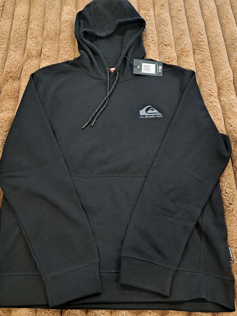 Quiksilver Men's Large Omni Tonal Siver Logo Pullover Hoodie Black Fleece NWT